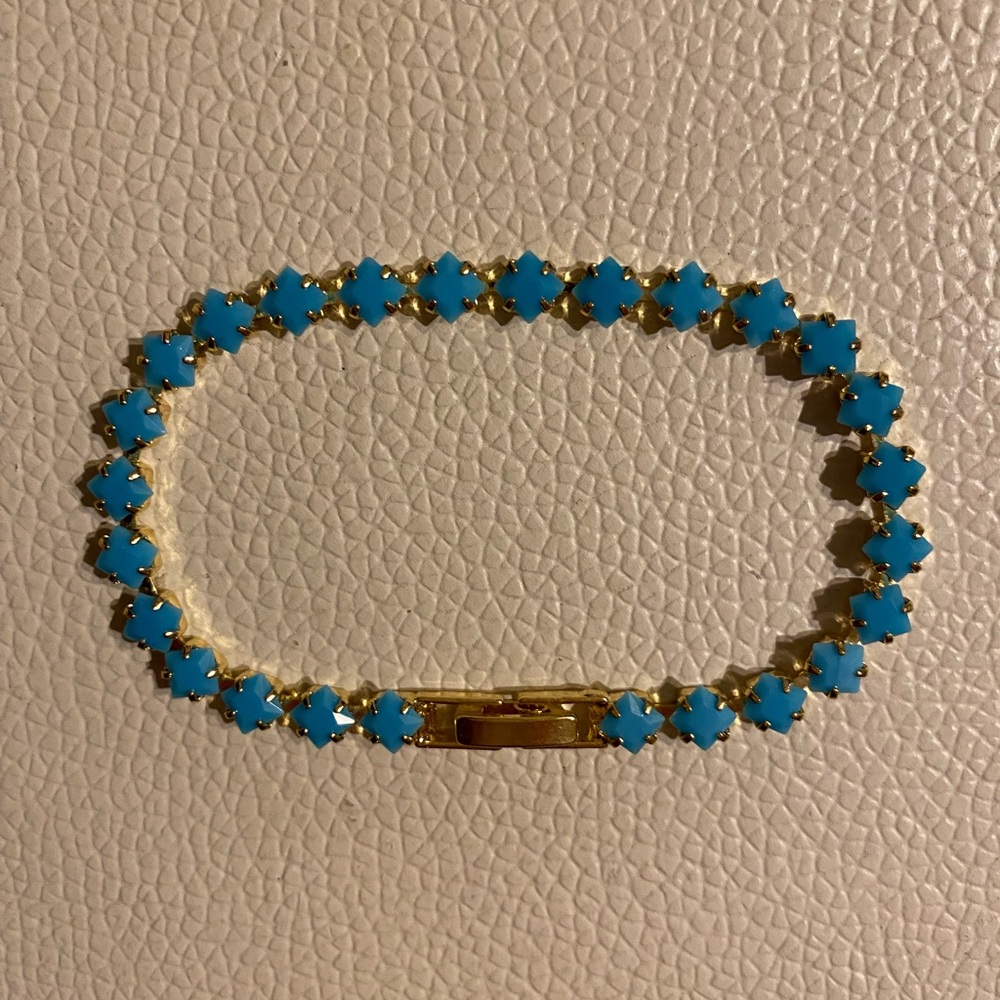 Natural 4mm Square Cut Turquoise Tennis Bracelet 14K Gold Plated